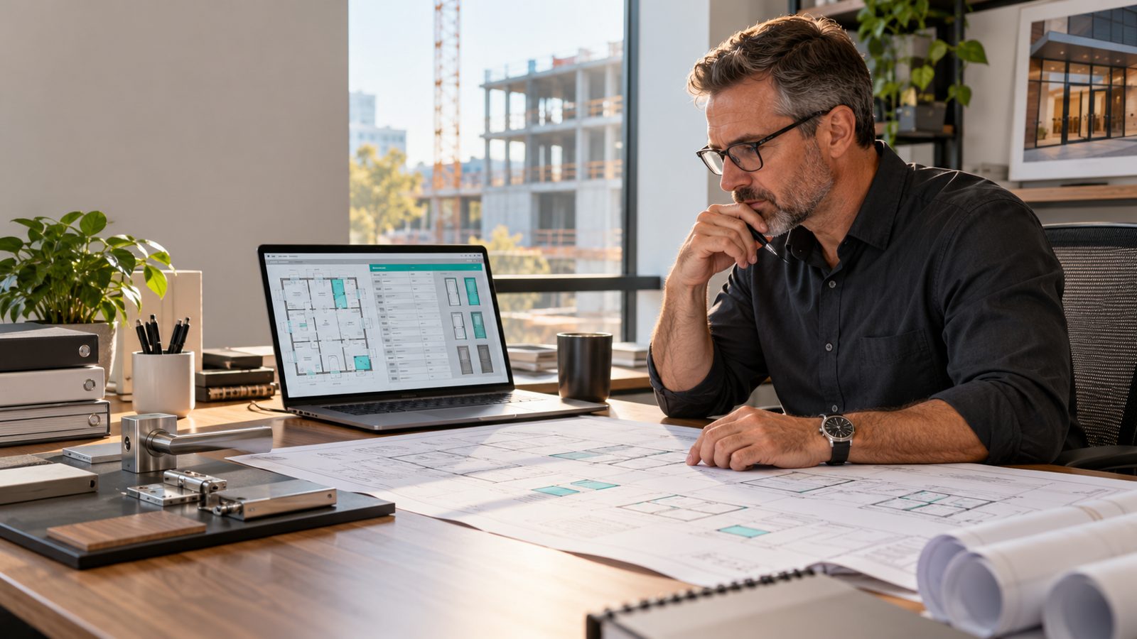 Estimator reviewing a bid on a laptop